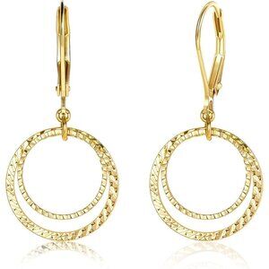 Women Gold Circle Textured Drop Hammered Leverback Dangle Earrings Jewelry